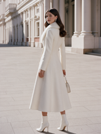 Elegant Faux Fur Collar Double-Breasted Long Wool Coat