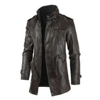 Elegante chaqueta motera larga de cuero