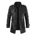 Elegante chaqueta motera larga de cuero