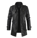Elegante chaqueta motera larga de cuero