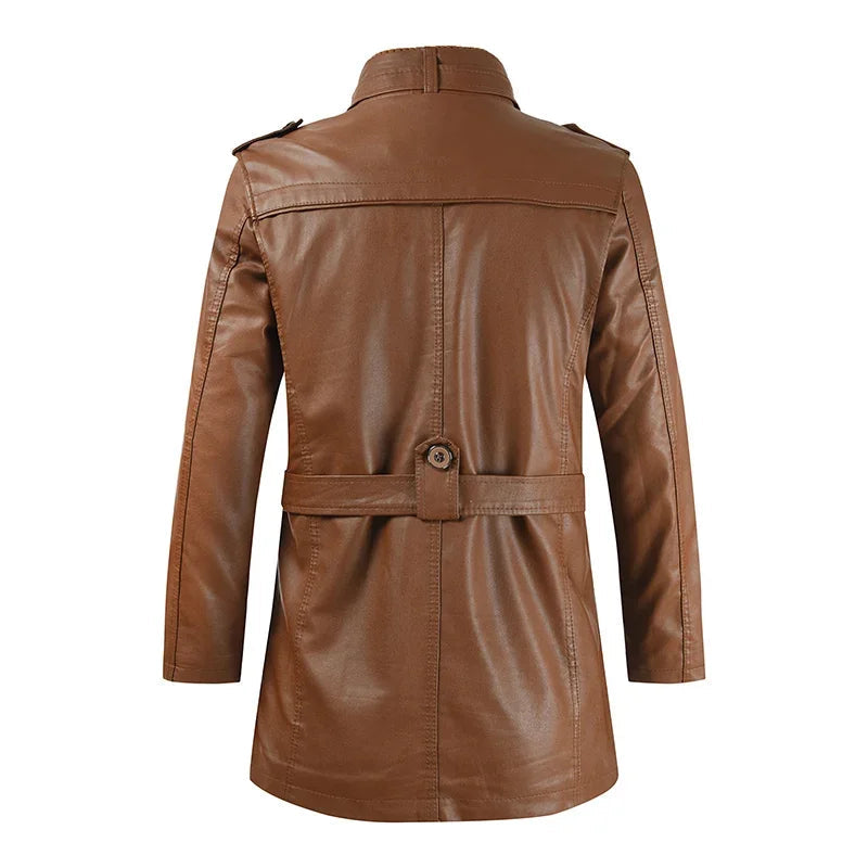 Elegante chaqueta motera larga de cuero