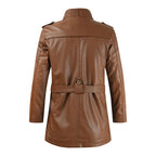 Elegante chaqueta motera larga de cuero